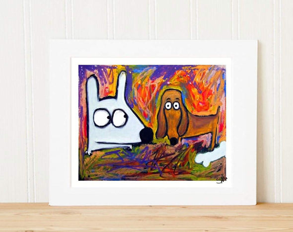 Matted Art Print | Stinky Dog With Dachshund Friend