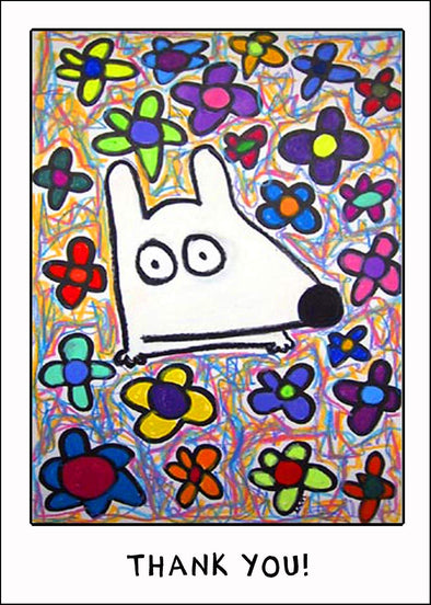 Stinky Dog greeting card- Thank You | Flowers