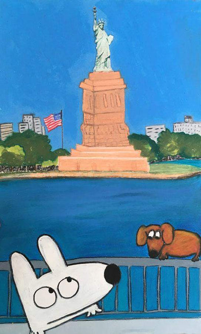 Stinky Dog-Original Art | Stinky At The Statue Of Liberty