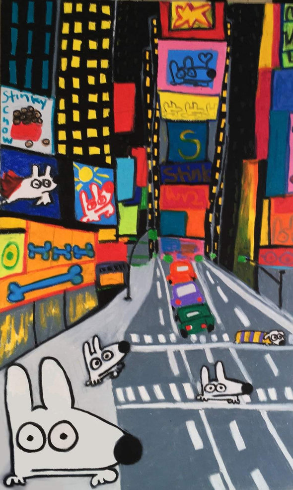 Stinky Dog-Original Art | Stinky In Times Square