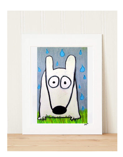 Matted Art Print | Stinky Dog In The Rain