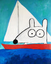 stinky dog sailing on the ocean 