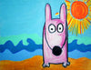 stinky dog at the beach