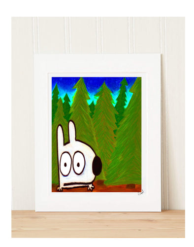 Matted Art Print | Stinky Dog In The Woods - Blue Sky